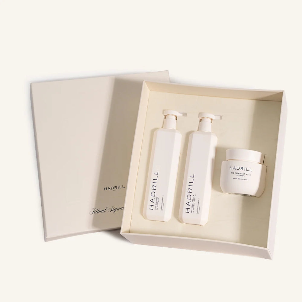 Hadrill Ritual Signature Trio gift box with The Shampoo 270ml, The Conditioner 270ml and The Treatment Mask 250ml