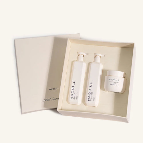 Hadrill Ritual Signature Trio gift box with The Shampoo 270ml, The Conditioner 270ml and The Treatment Mask 250ml