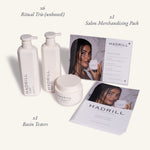 Hadrill Signature Ritual Opening Parcel contents: 6 Ritual Trio unboxed sets, 1 salon merchandising pack and 1 basin tester set